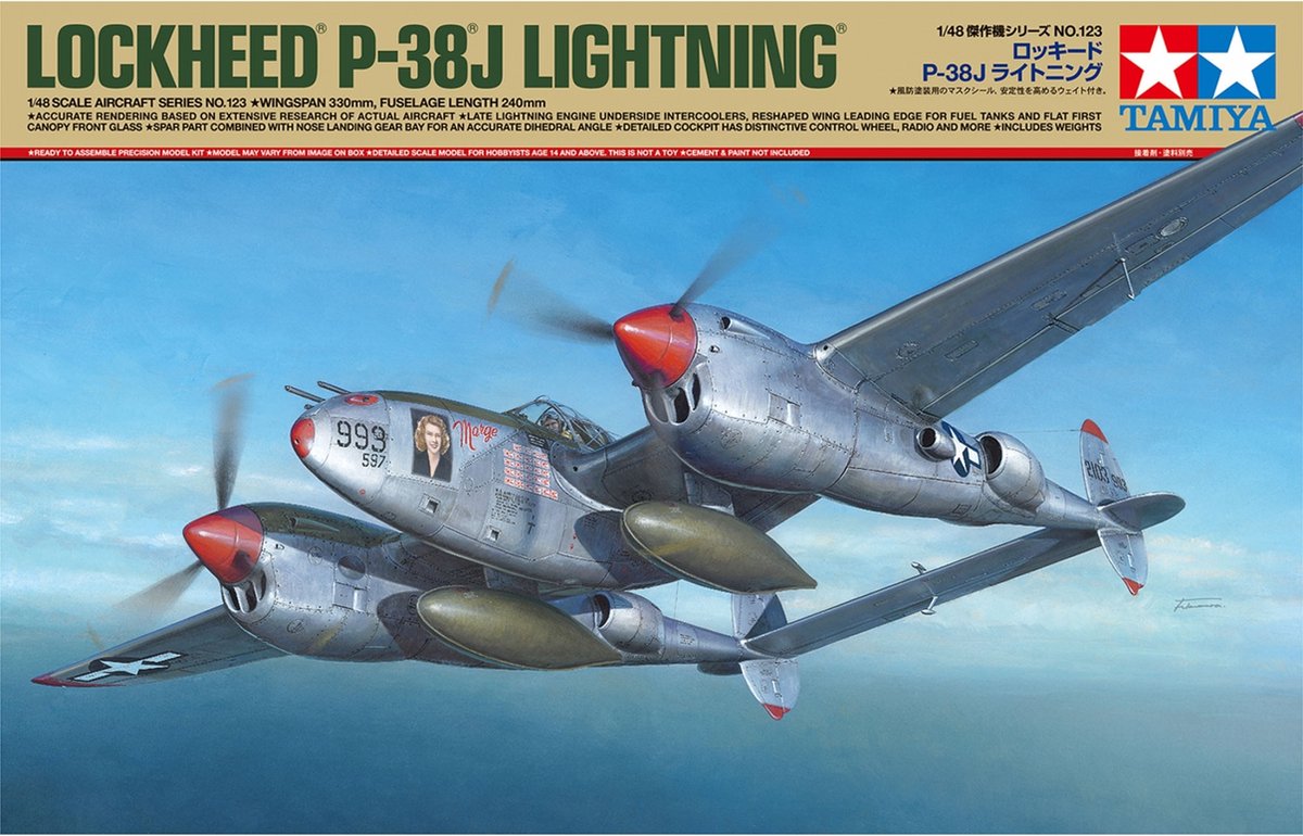 Tamiya modelbouwpakket militaire voertuigen - 61123 us lockheed p-38 j lightning plastic - 1:48 - modelbouw