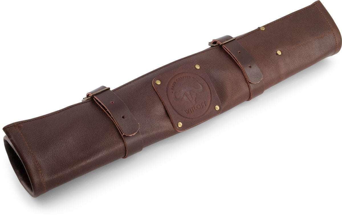Witloft messentas met 5 vakken - buffelleer - oprolbare messenrol messenmap - draagbaar met band - chocolat