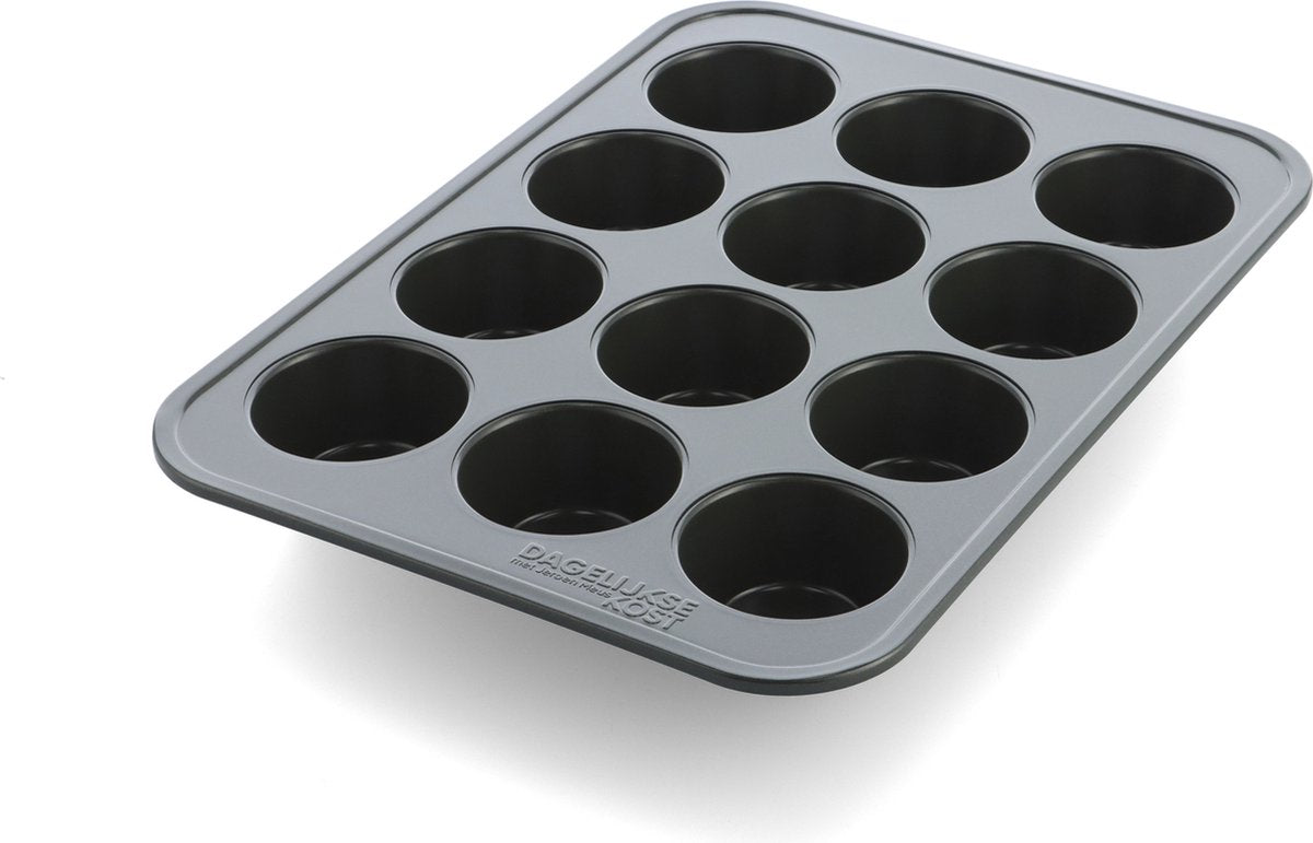 Dagelijkse kost muffinvorm 12st - pfas-vrij - gealuminiseerd plaatstaal - olijfgroen