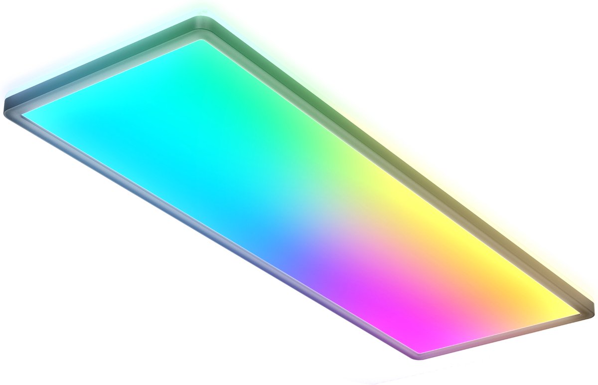 B.K. luce - Plafoniera LED RGB - nera - dimmerabile - con luce indiretta - luce colorata - con telecomando - L: 58cm