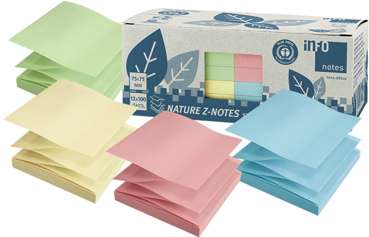 Info notes info sticky notes -nature - z-notes - 12 x 100 vel - 75x75mm - geel, groen, roze, blauw - in-5644-88