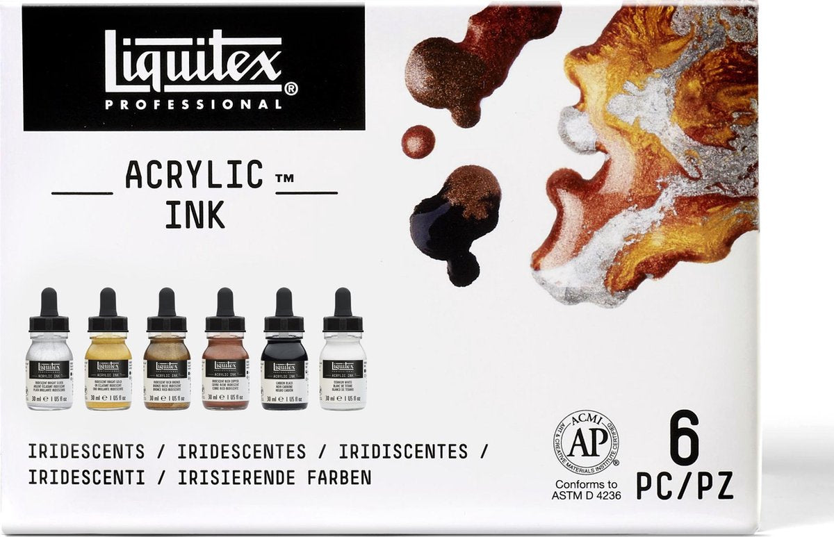 Juego de tintas acrílicas profesionales Liquitex 3699315 - juego metálico iridiscente - 6×30 ml