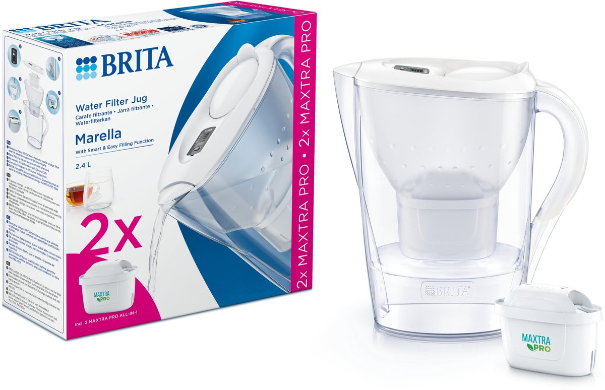 Brita - waterfilterkan - marella cool - 2,4l - wit - incl. 2 maxtra pro all-in-1 filterpatronen - voordeelverpakking