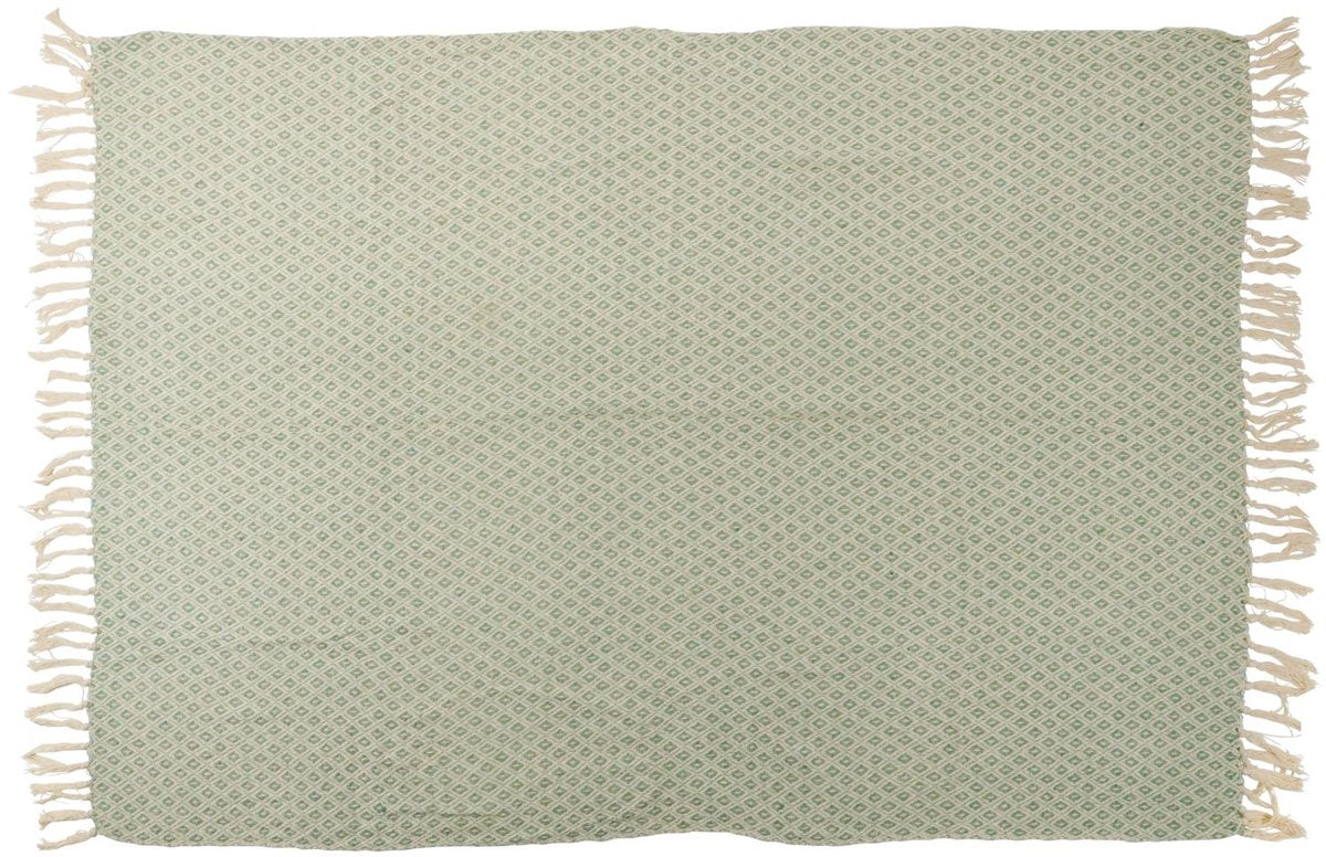 Arti casa cuadros de algodón - 130 x 170 cm - manta decorativa con flecos - verde natural
