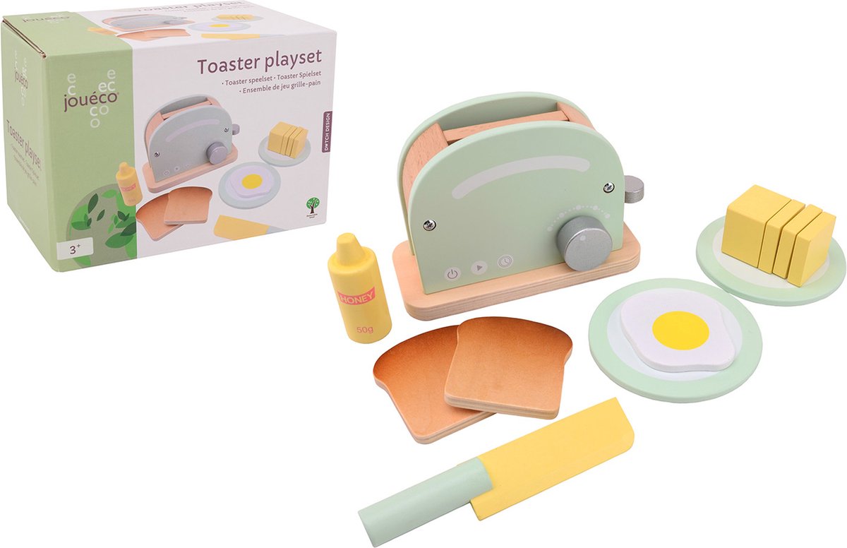 Jouéco set da gioco tostapane junior 18,5 x 13 cm legno 6 pezzi