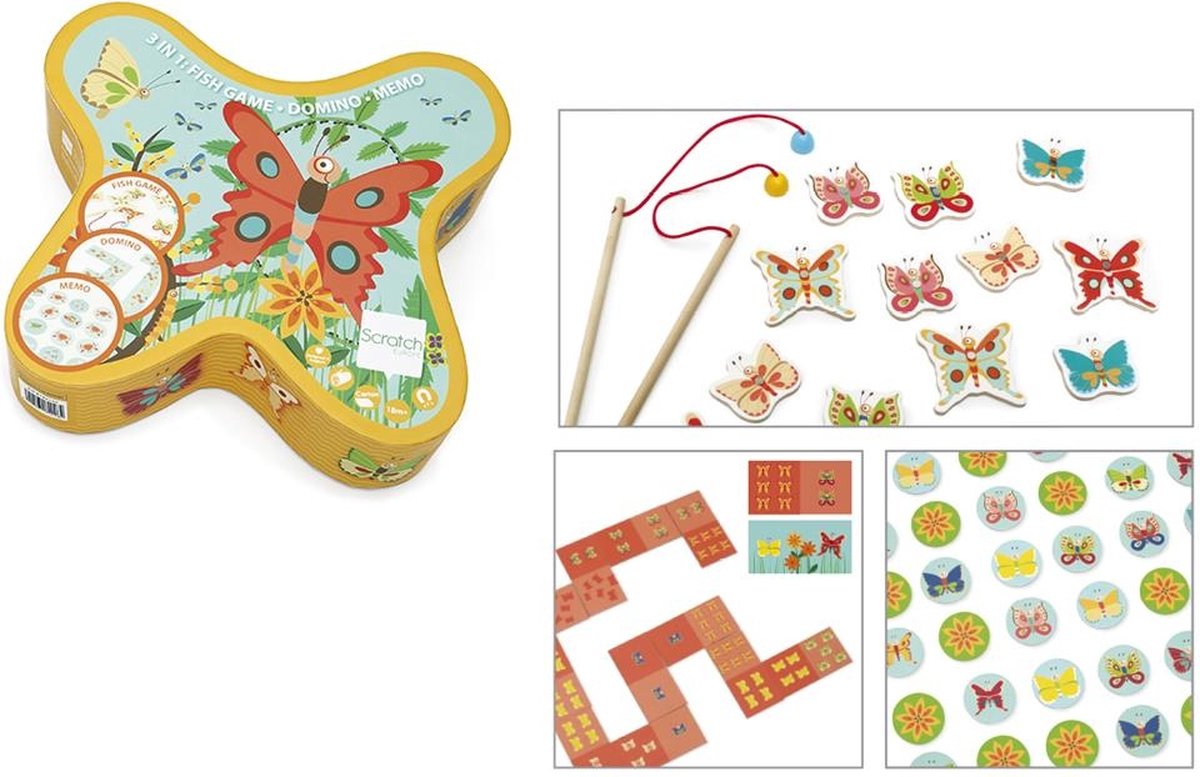 Gioco di farfalle gratta e vinci 3 in 1: cattura farfalle, domino e memory - 18 mesi