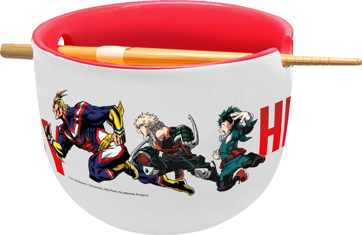 Stor my hero academia - deku, katsuki and all might ramen bowl with chopsticks