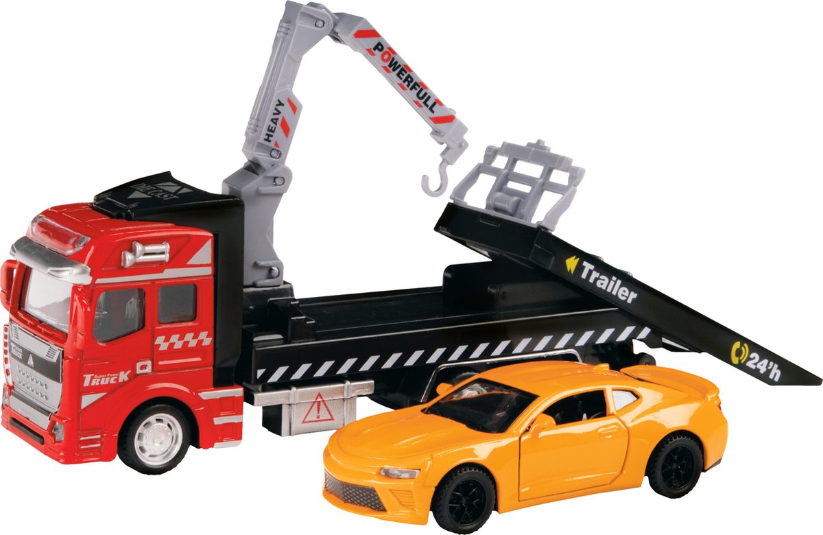 TOI TOYS TOI TOI TOY CAMIÓN CON COCHE ROJO METAL DE METO DE NARANJA