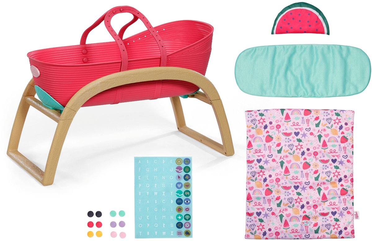 Lettino per bambole Baby Born Culla 3 in 1, lettino da viaggio con spille creative.