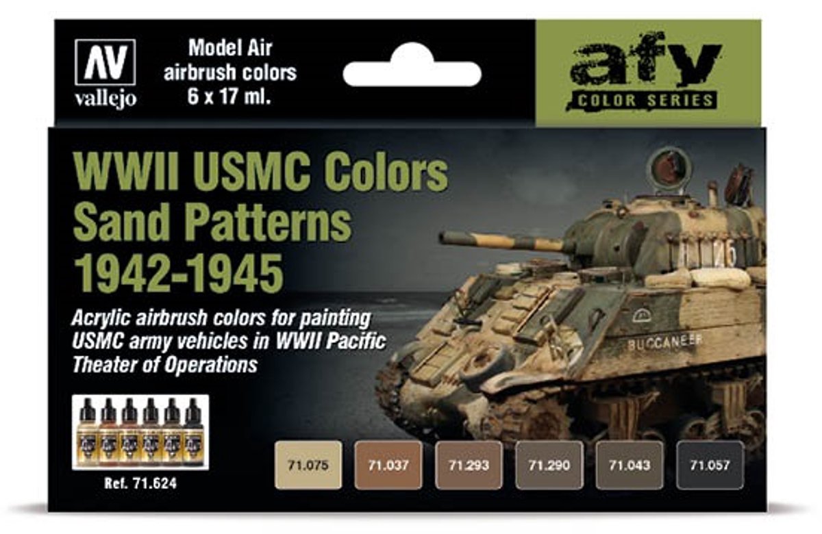 Vallejo hobbyverf acrylverf - 71624 wwii usmc colors sand patterns 1942-1945 - acryl set verf set - 6x 17 ml