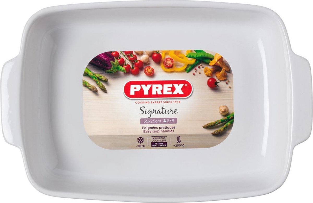 Fuente para hornear rectangular Pyrex - cerámica - 35x25 cm - blanco -
