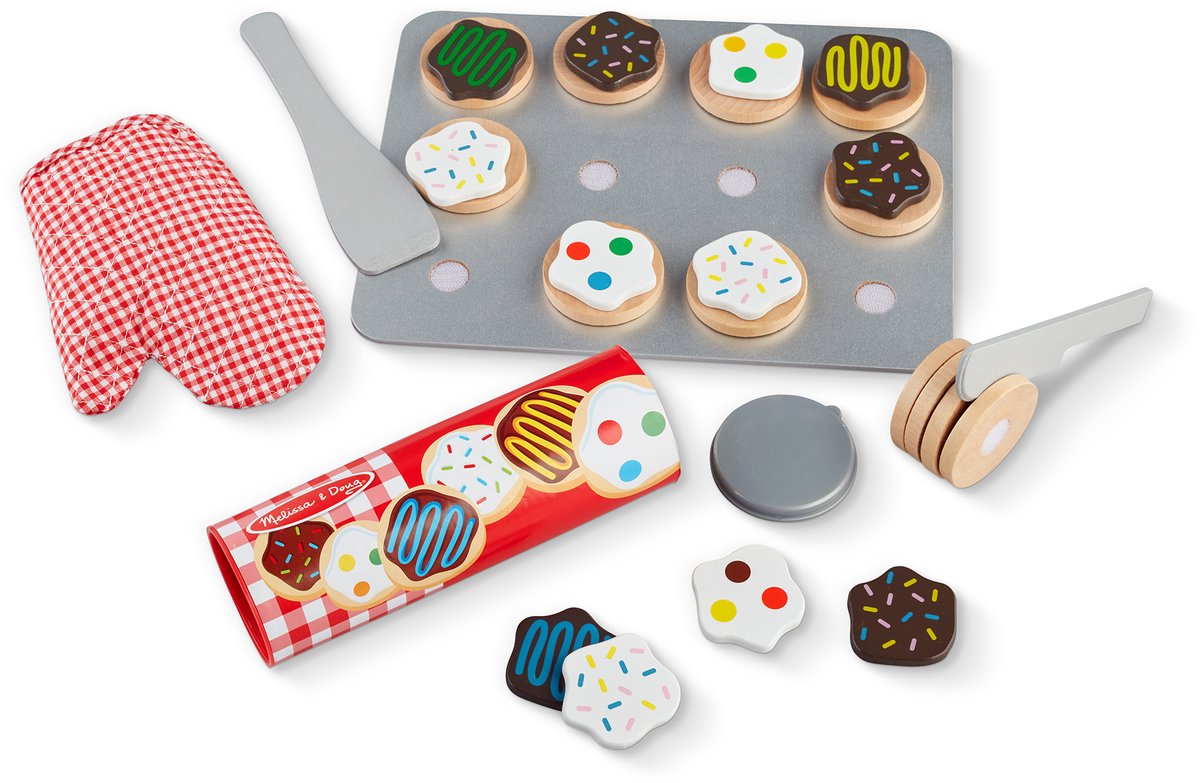 Melissa Doug Set de madera para cortar y hornear galletas (comida de juguete, materiales de alta calidad, 30 piezas de juego)