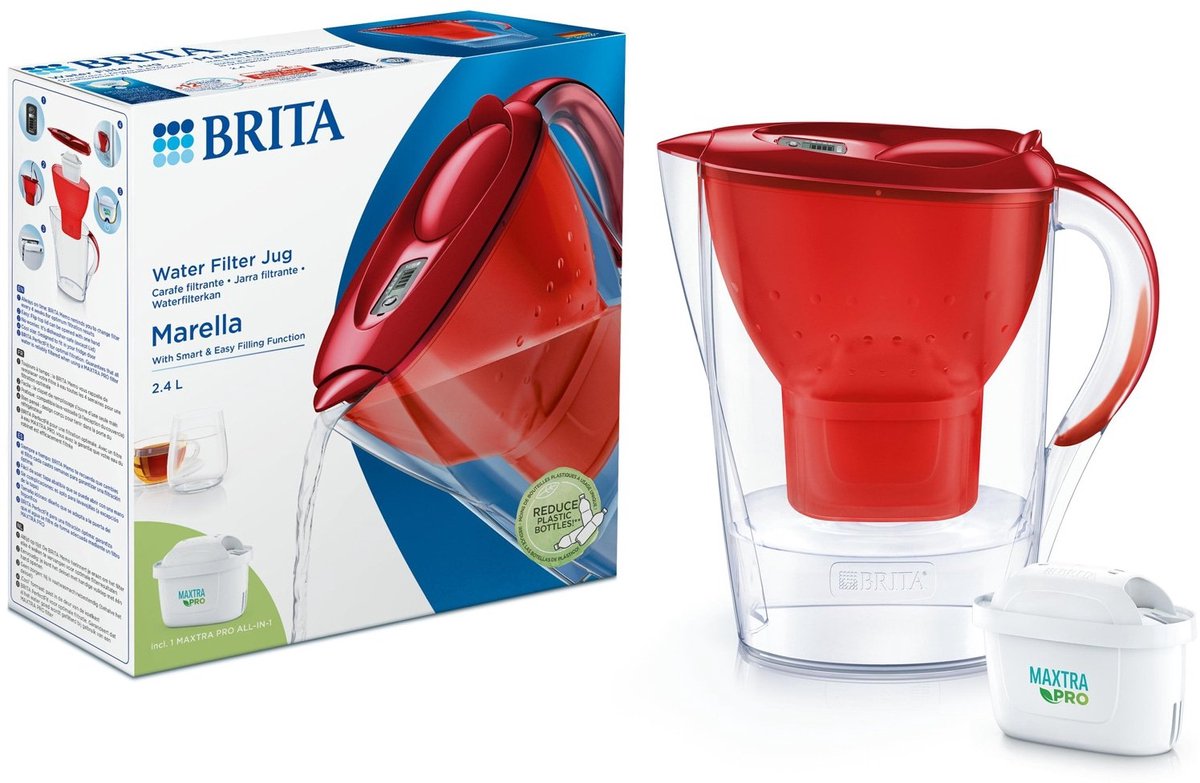 Brita - waterfilterkan - marella cool - 2,4l - rood - incl. 1 maxtra pro all-in-1 filterpatroon