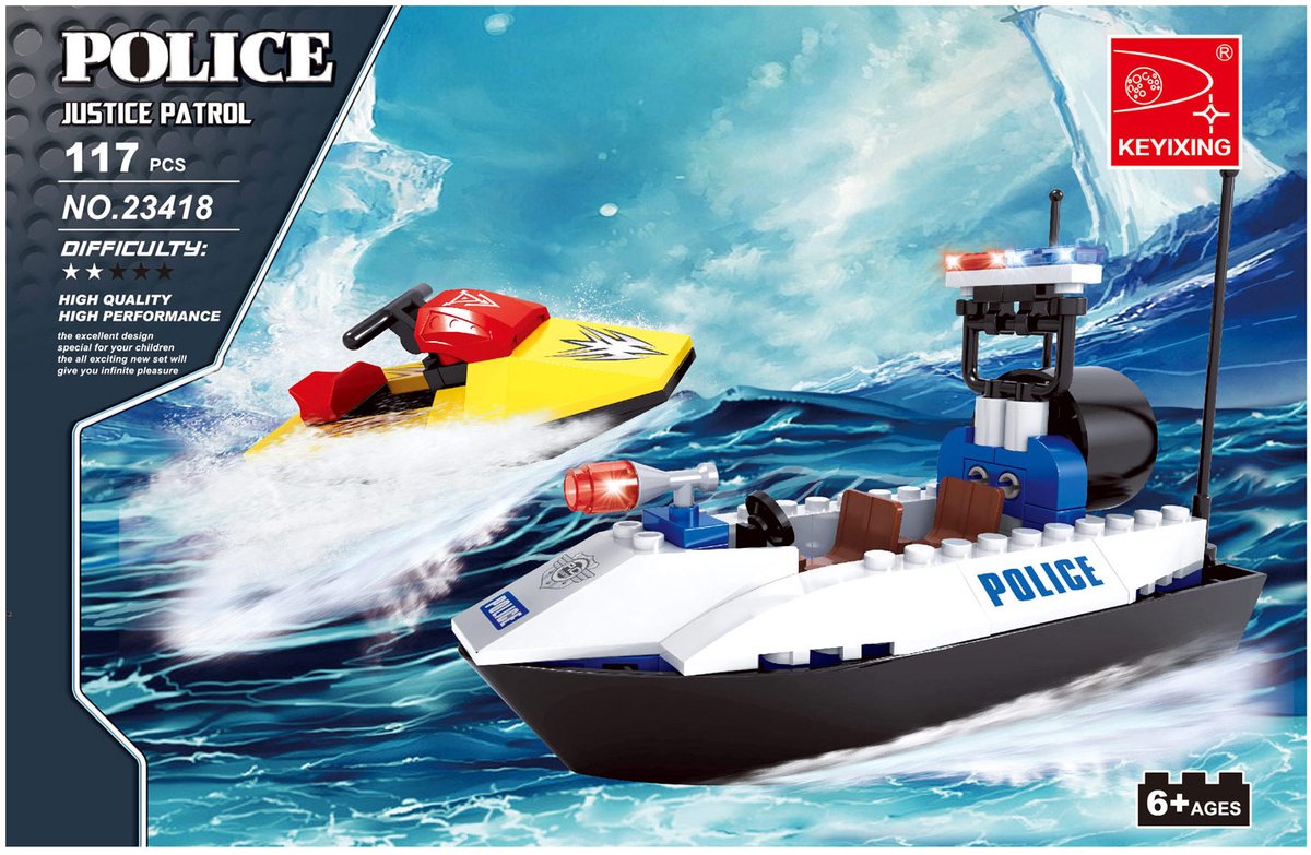 Set da costruzione motovedetta della polizia - 117 pezzi.