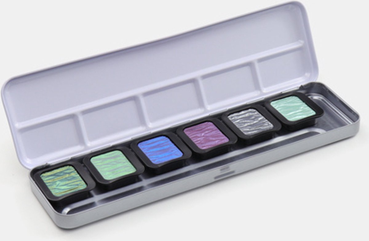 Finetec ® parelmoer aquarelverf set cool | 5 parelmoerkleuren + 1 flip-flop kleur