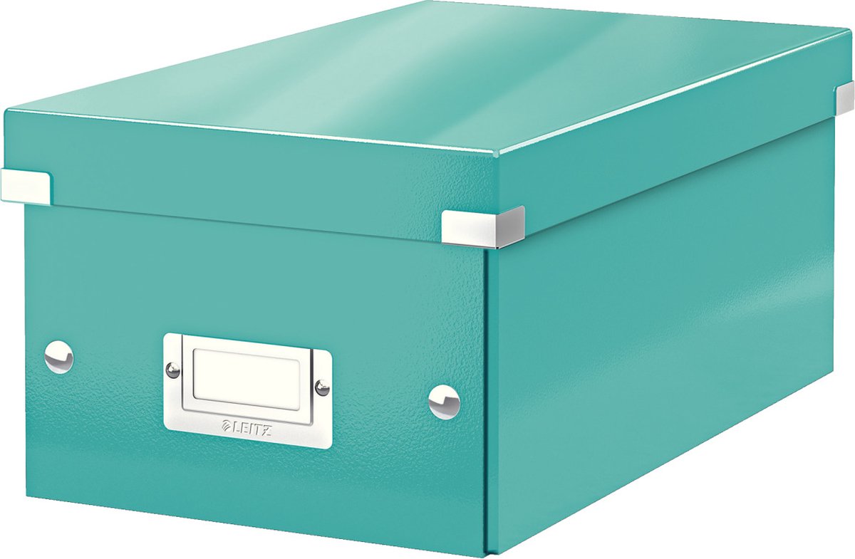 Caja de almacenamiento de cartón Leitz wow click store - 84 % cartón reciclado - 21 x 15 x 35,2 cm (ancho x alto x fondo) - ideal para el espacio de trabajo en casa - azul hielo