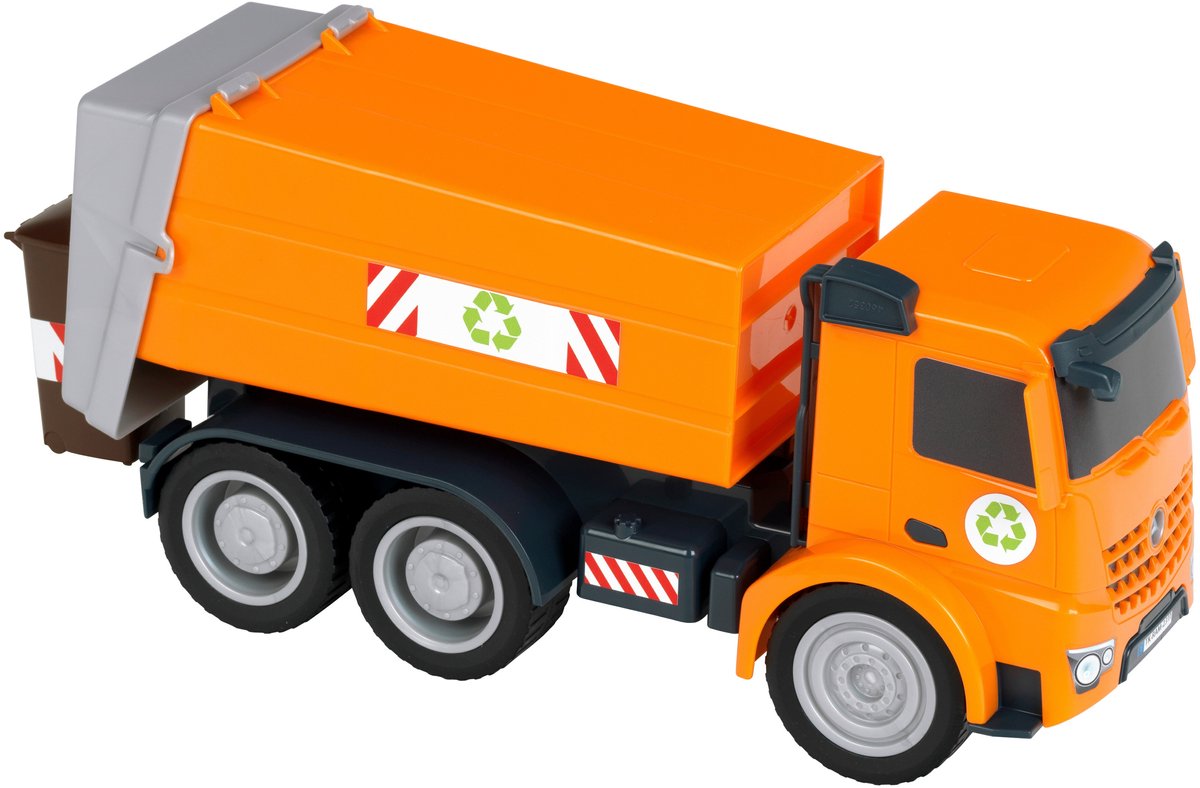 Klein Toys Mercedes-Benz Arocs - camión de basura - naranja - escala 1:24 - juguete