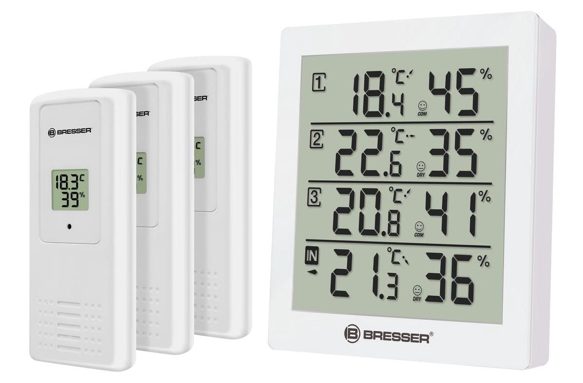 Estación meteorológica Bresser - temeo hygro quadro - con 4 datos de medición independientes - blanca