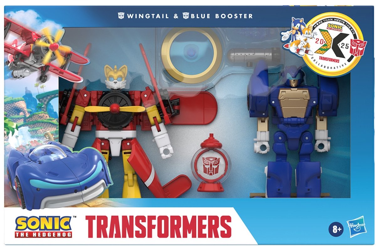 Hasbro sonic the hedgehog x transformers action figure wingtail blue booster 13 cm action figuur
