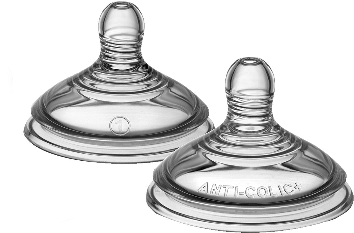 Tommee tippee advanced anti-koliek flesspenen - langzaam toevoersnelheid 0m+ - set van 2