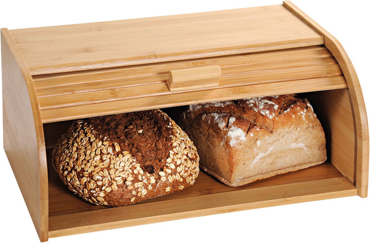 Kesper bread bin with roller shutter - fsc® bamboo wooden bread box with sliding lid - bread bin - store bread and keep it fresh
