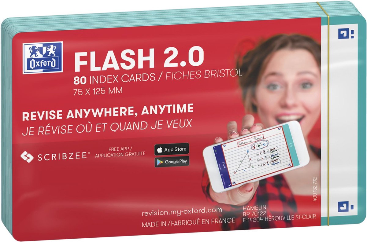 Oxford flash 2.0 - flashcard - vuote - a7 - bordo verde menta - 80 pezzi