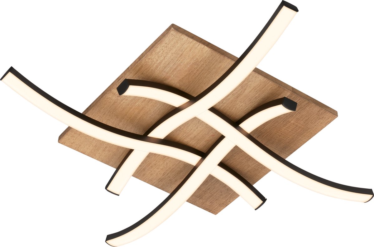 Briloner vinka - led plafonniére - met houtdecor - waveform - warm wit licht - 47,5 x 47,5 x 8,5 cm