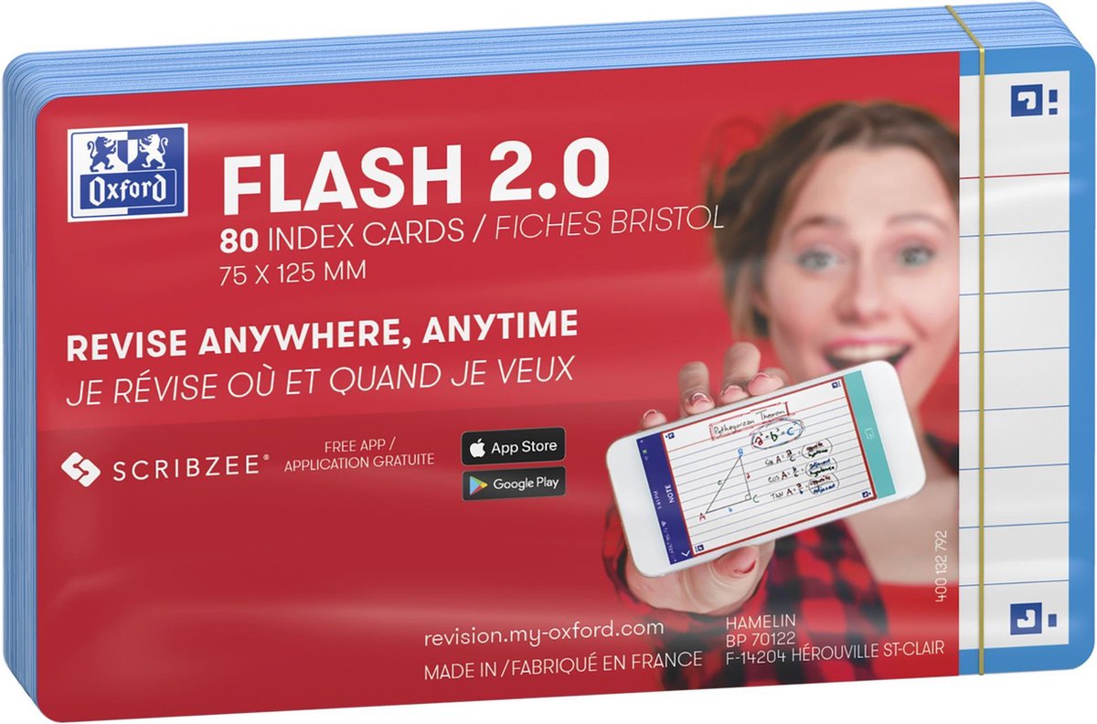 Oxford flash 2.0 - flashcard - a righe - a7 - bordo turchese - 80 pezzi