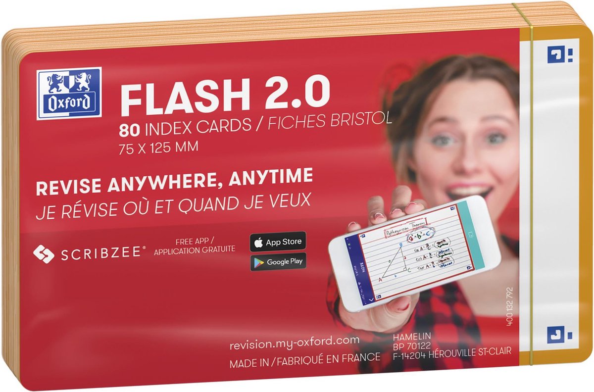 Oxford flash 2.0 - flashcards - blanco - a7 - oranje rand - 80 stuks