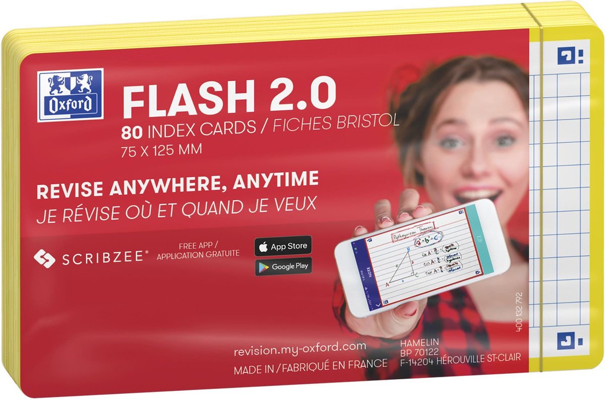 Oxford flash 2.0 - flashcard - quadretti 5 mm - a7 - bordo giallo - 80 pezzi