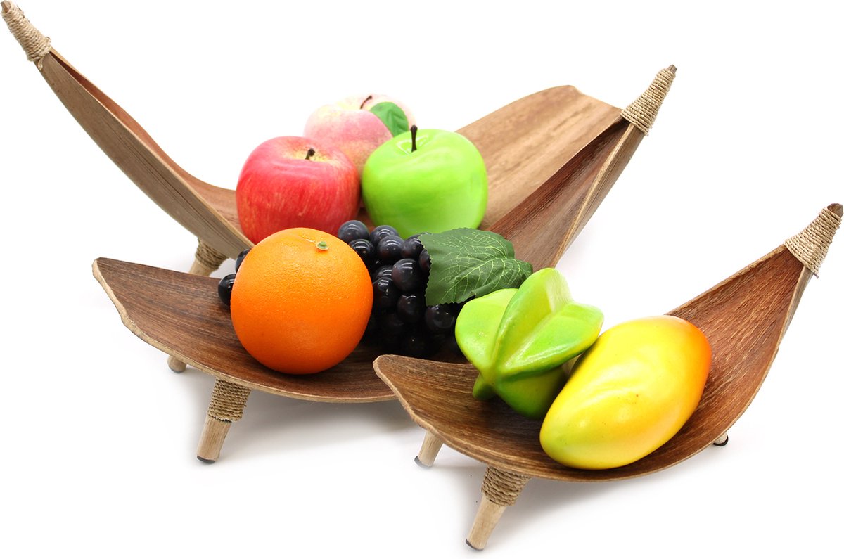 Aw Gifts Juego de fruteros de hoja de coco - natural