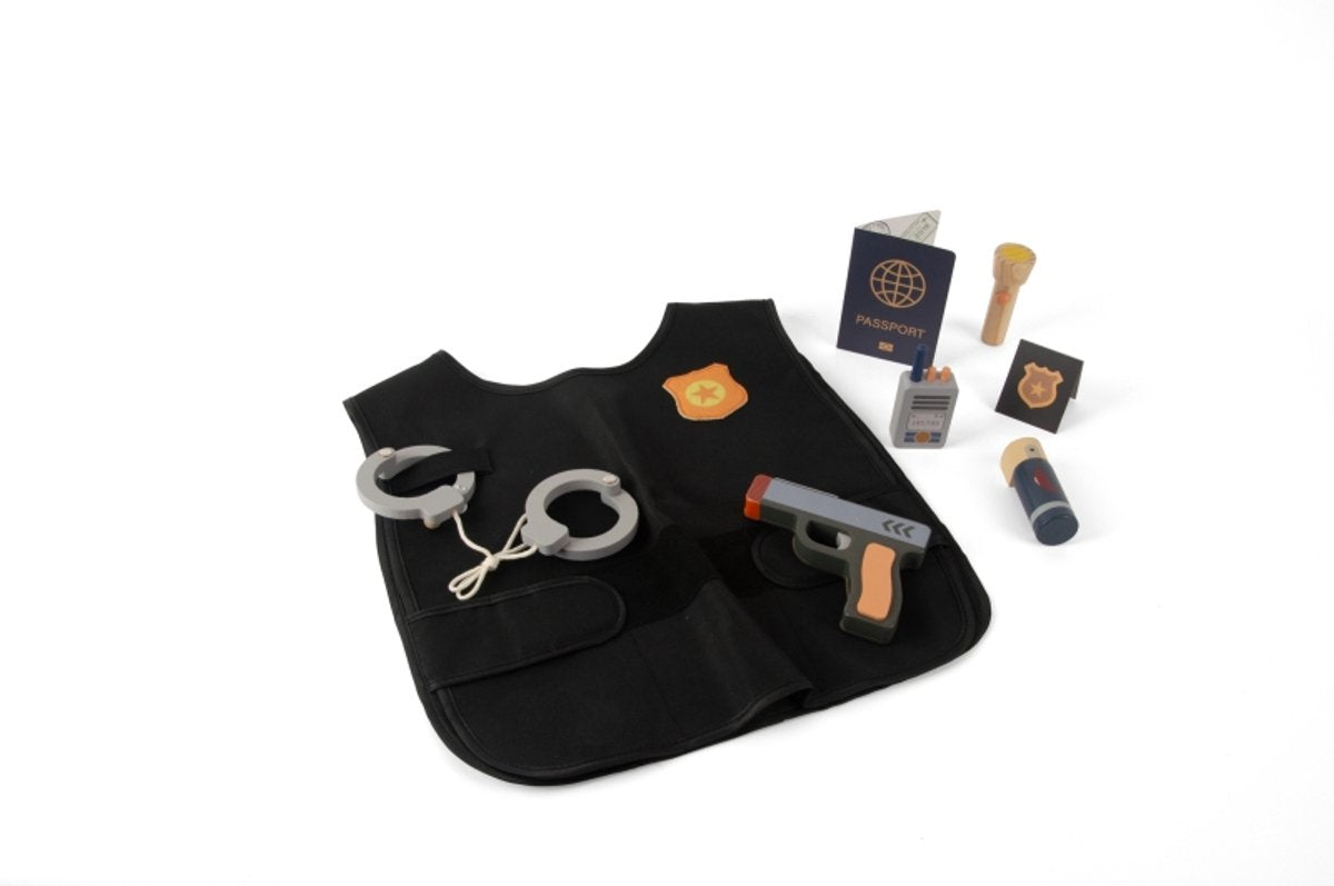 Dantoy set polizia in legno giocattoli da 8 pezzi per bambini.