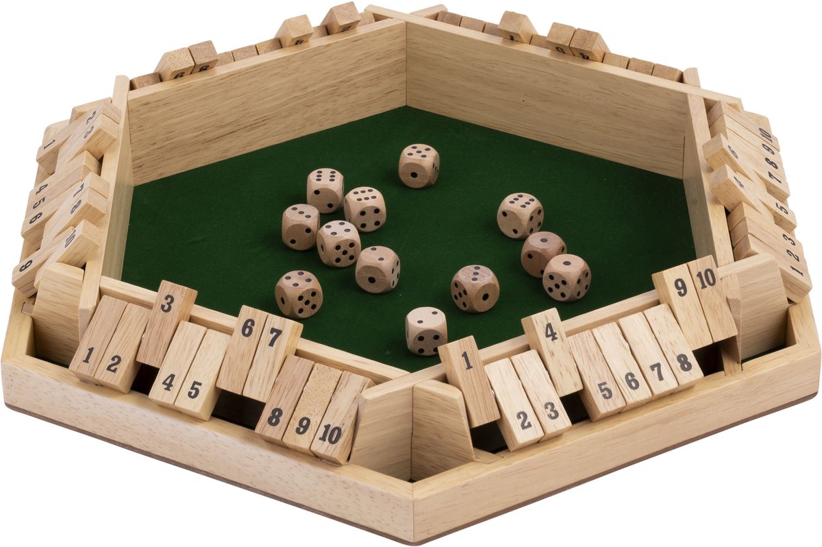 Longfield closed the box - 6 giocatori - legno di gomma - feltro verde - inclusi 12 dadi di legno - gioco da pub - cuore d'angelo