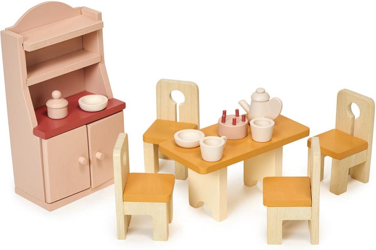 Juguetes de comedor de casa de muñecas de madera Mentari: juguetes de madera sostenibles.