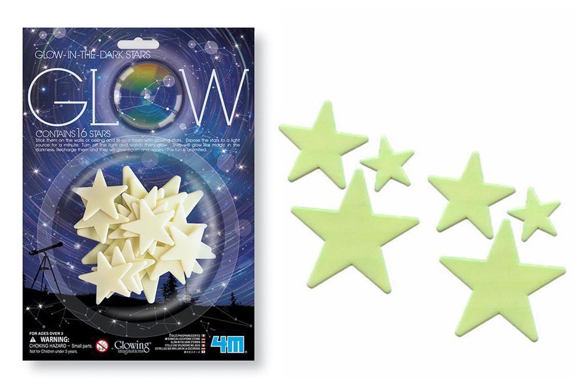 Adesivi fosforescenti da 4 m - stelle - 3 misure - 16 pezzi - decorazione murale per bambini - 3+