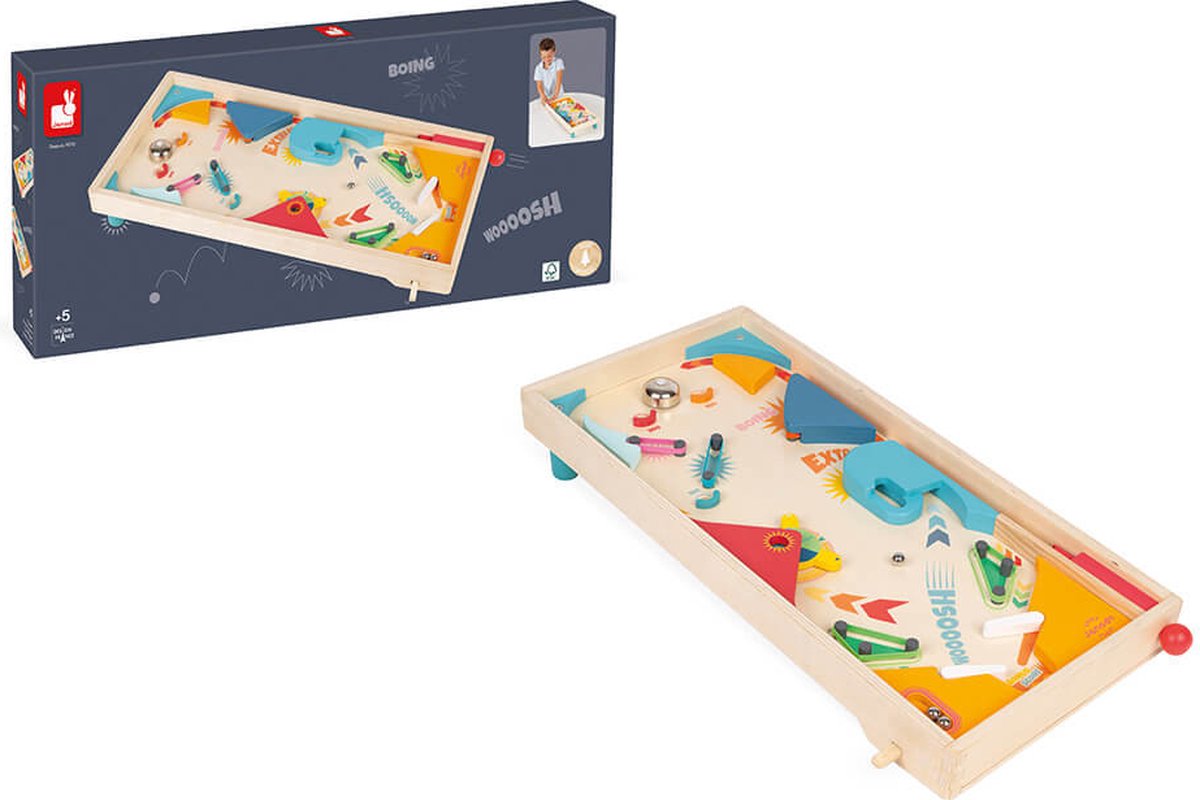 Janod - gioco - flipper in legno - con 3 palline in metallo