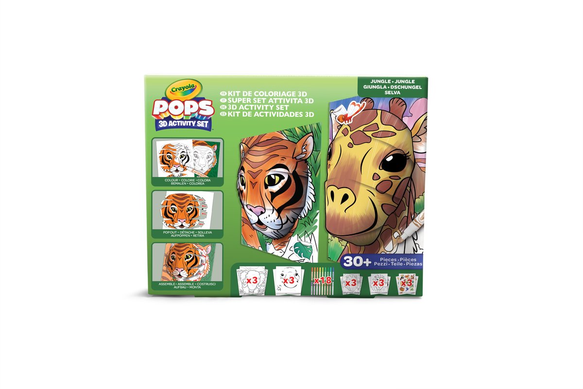 Crayola - pops - pacchetto hobby - super set attività 3D per bambini - tema giungla - 6 soggetti
