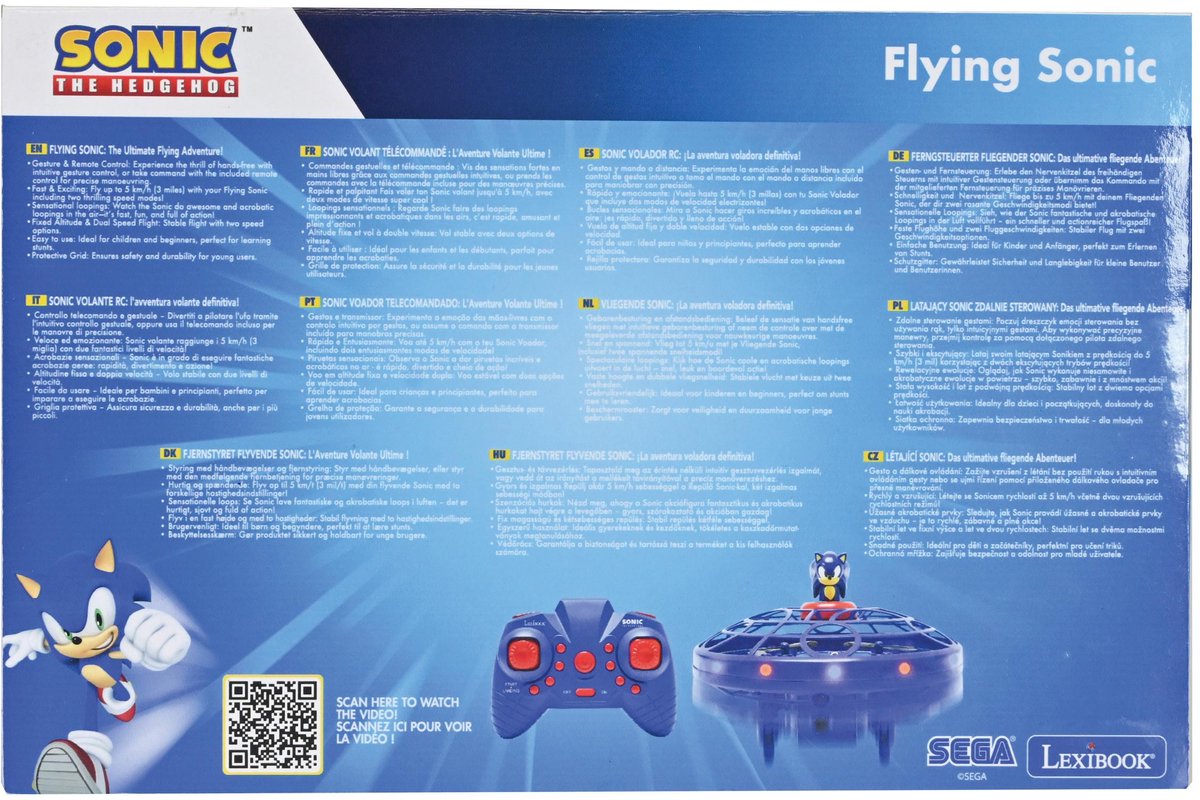Lexibook RC Flying Sonic: ¡la aventura voladora definitiva, con iluminación y gestos con las manos! Funcionamiento manos libres con batería recargable.