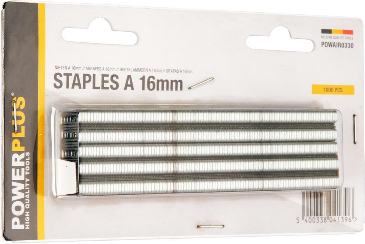 Graffette Powerplus tipo a powair0330 - larghezza dorso 6 mm, lunghezza 16 mm - adatte per cucitrici pneumatiche