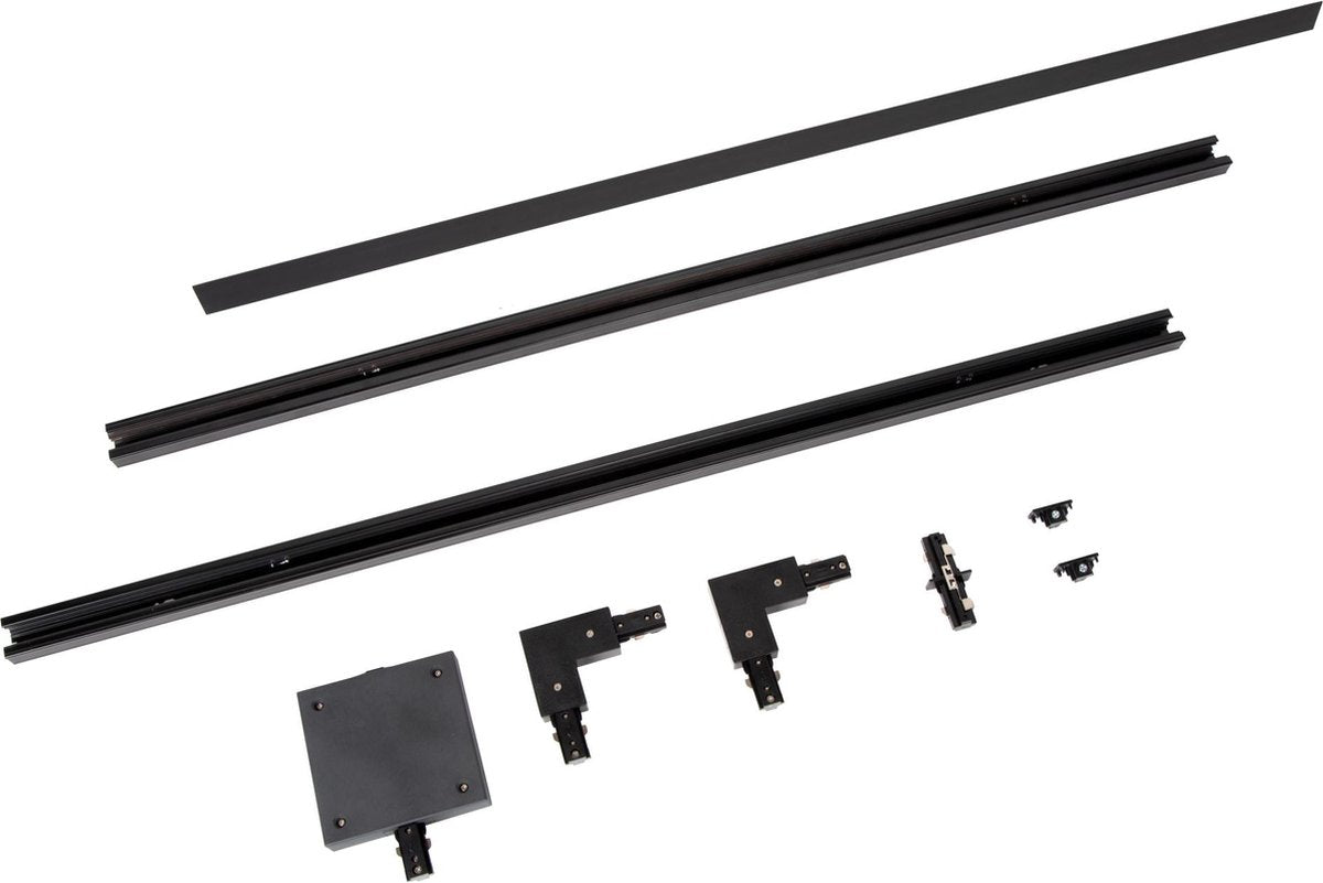 Set básico de riel Lucide - iluminación de riel con sistema de riel monofásico - 2 metros - negro
