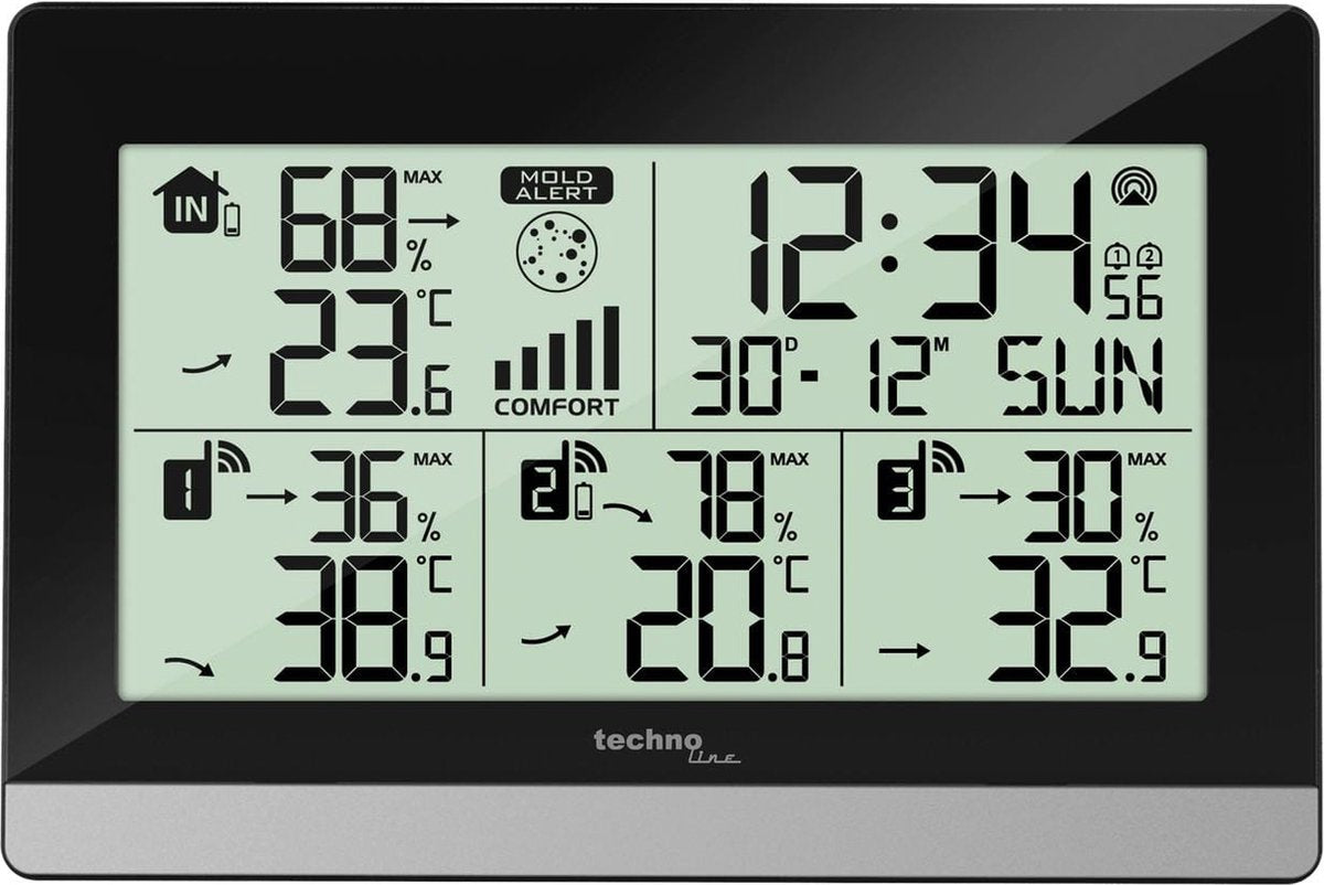 Stazione meteo Nexttime technoline ws 7065 144x96x38mm nero argento con 3 sensori esterni 30m