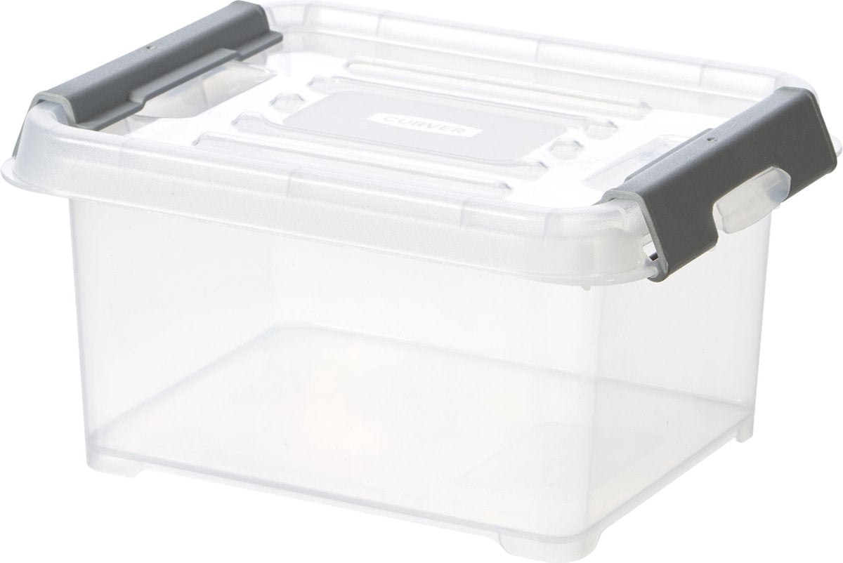 Curva | práctica caja - más 2l + clips grises con tapa