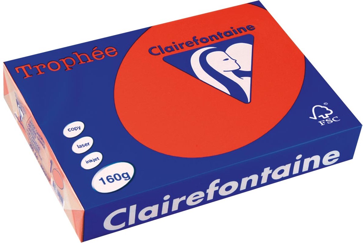 Clairefontaine trophée intens, gekleurd papier, a4, 160 g, 250 vel, koraalrood