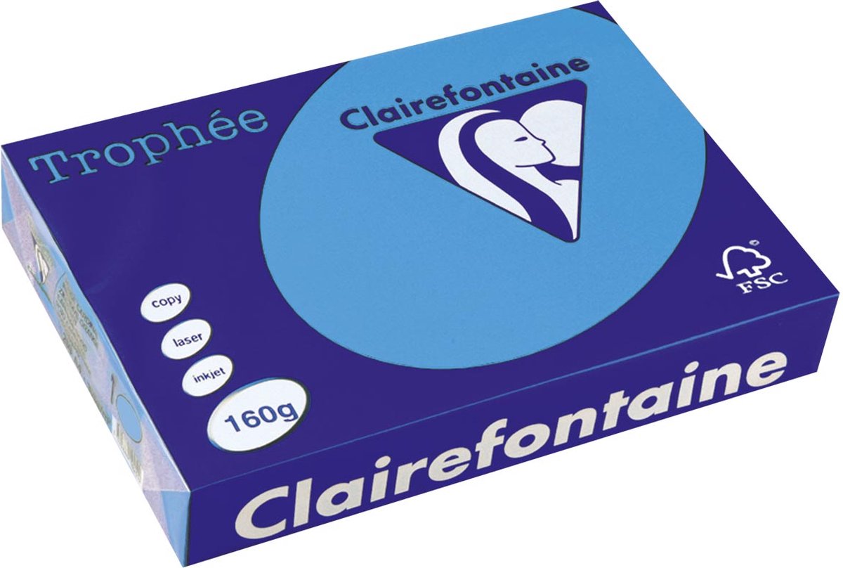 Clairefontaine trophée intenso, papel de color, a4, 160 g, 250 hojas, azul real