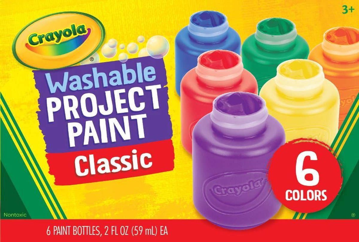 Crayola - hobbypakket - afwasbare verf voor kinderen - 6 stuks -primaire kleuren