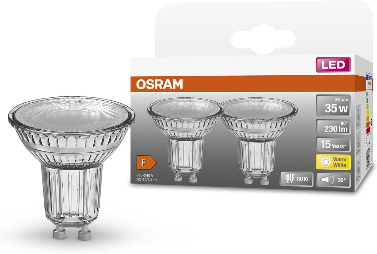 Lampada LED Osram - spot gu10 - 2,6w - 230 lumen - bianco caldo - non dimmerabile - 2 pezzi
