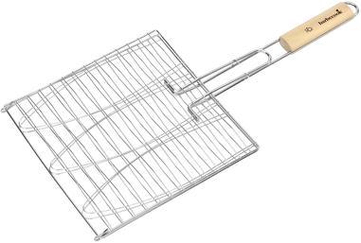Griglia per pesce Barbecook per 3 pesci - Griglia per barbecue - cromata e legno 28x28 cm