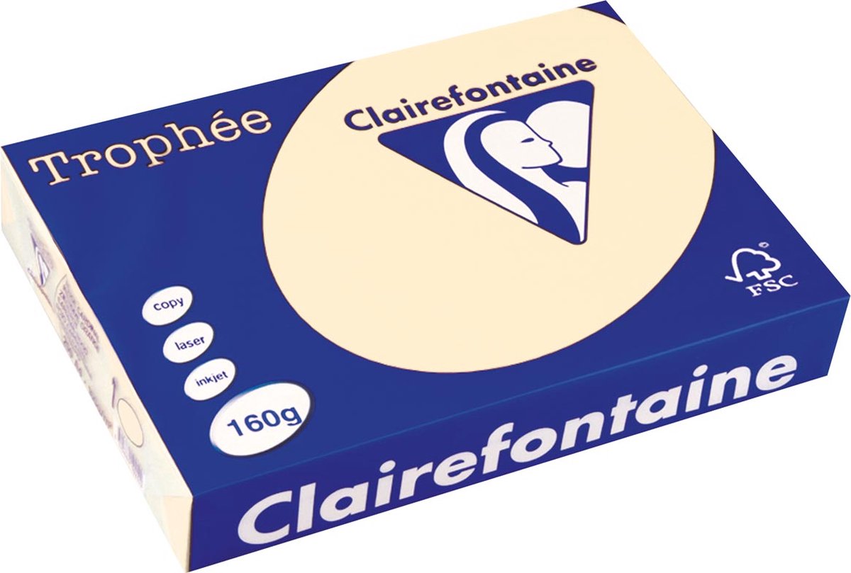 Clairefontaine trophée pastel, gekleurd papier, a4, 160 g, 250 vel, crème