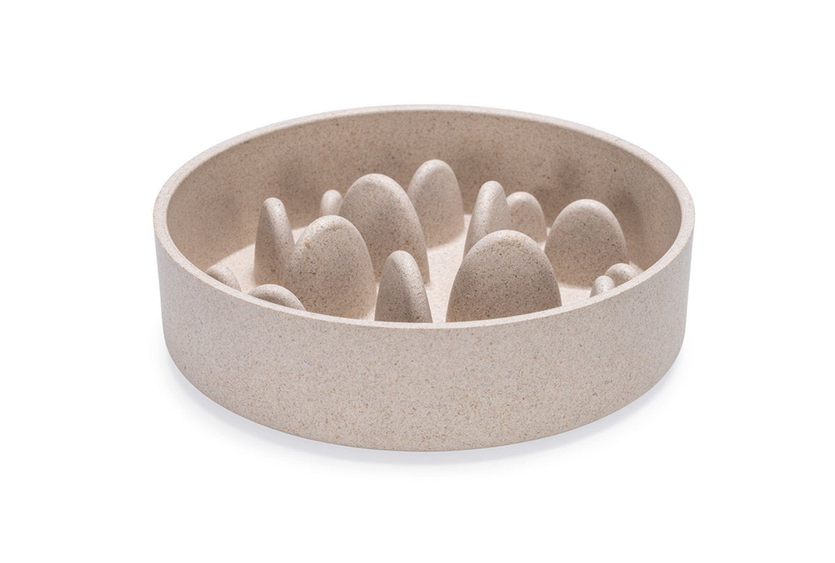 Designed by lotte pom antischrokbak hond - slow feeder hond - voerbak - vaatwasserbestendig - bamboe - beige - 800 ml