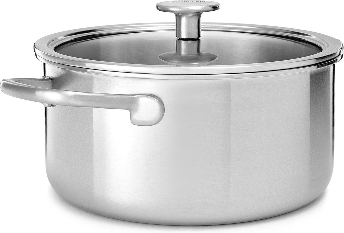 Cacerola Kitchenaid de acero inoxidable multicapa - ø20cm - 3,1l - con tapa de cristal - inducción - sin pfas